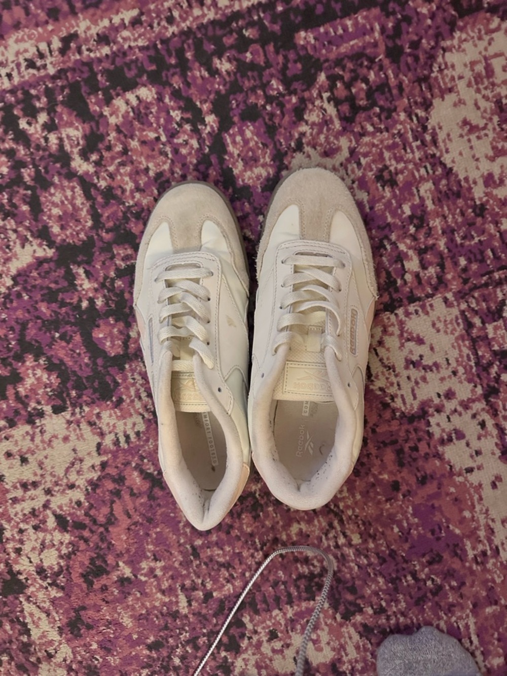 Reebok Women's White and Light Gray Suede Low-Top Sneakers